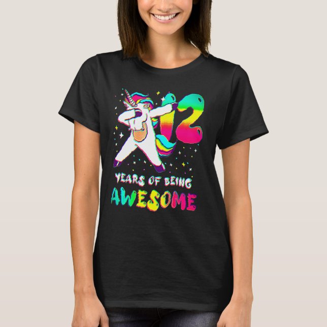 12 Years Old Girl Unicorn Dabbing 12th Birthday Cl T-Shirt (Front)