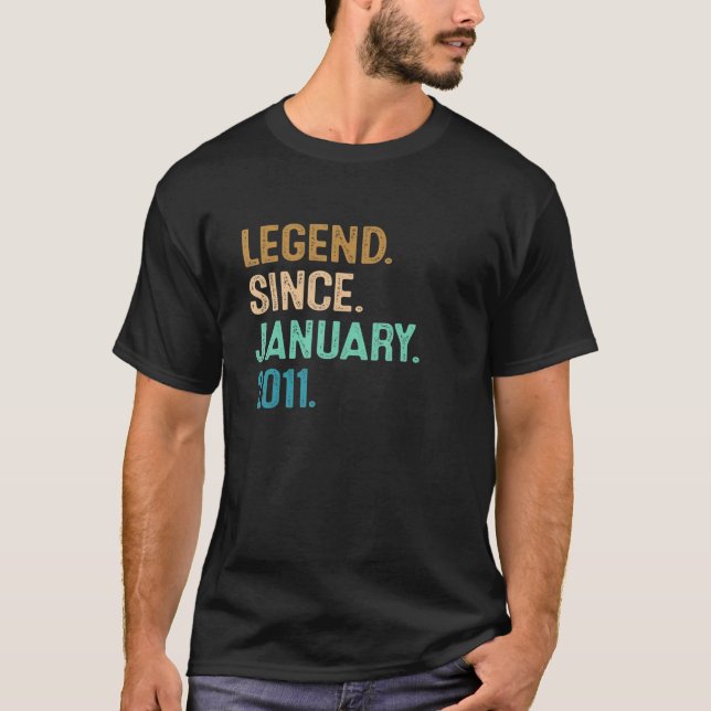 12 Years Old  Legend Since January 2011 12th Birth T-Shirt (Front)