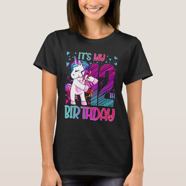 12 Yo Unicorn Dabbing 12thbirthday Outfit Girl Uni T-Shirt (Front)