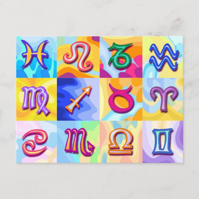 12 Zodiac signs Pop Art Postcard (Front)