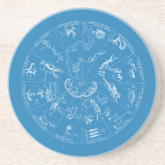 12 Zodiacs Vintage Chart Sandstone Coasters (Front)