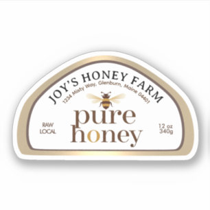 12oz Skep-shaped Honey Label Gold Border & Bee