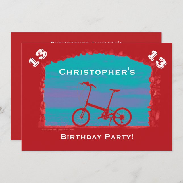 12th, 13th, 14th Birthday Party, Red Bicycle Invitation (Front/Back)