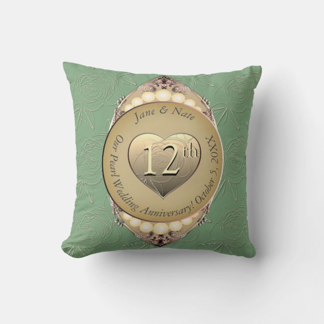 12th/30th Pearl & Green Wedding Anniversary  Cushion (Front)