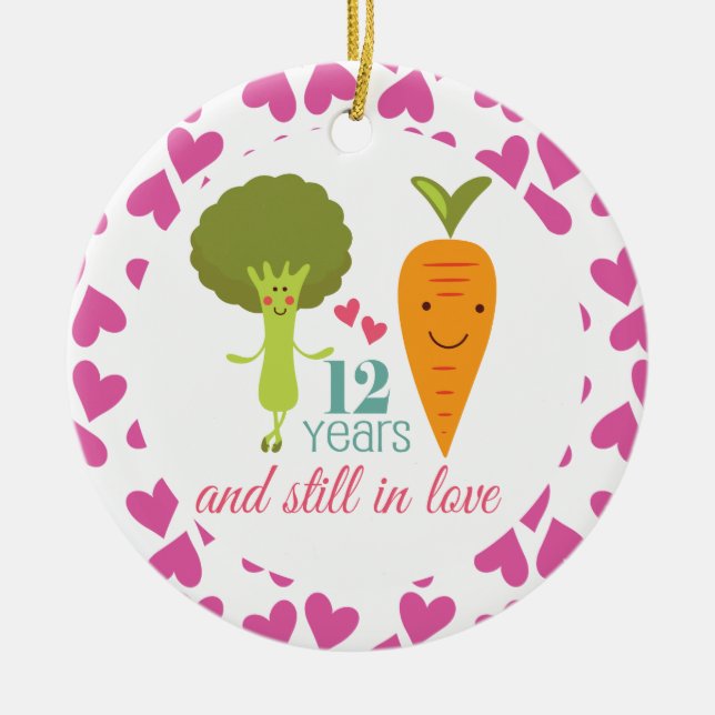12th Anniversary Cute Couples Ornament (Front)