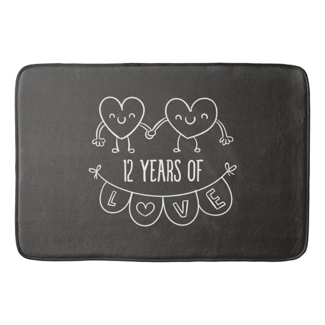 12th Anniversary Gift Chalk Hearts Bath Mat (Front)