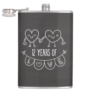 12th Anniversary Gift Chalk Hearts Hip Flask