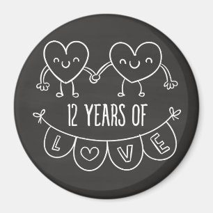 12th Anniversary Gift Chalk Hearts Magnet