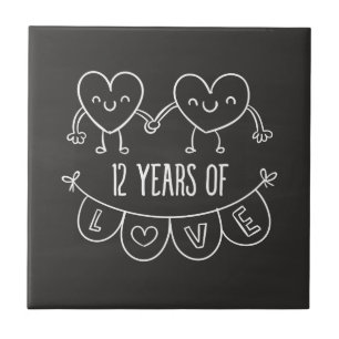 12th Anniversary Gift Chalk Hearts Tile