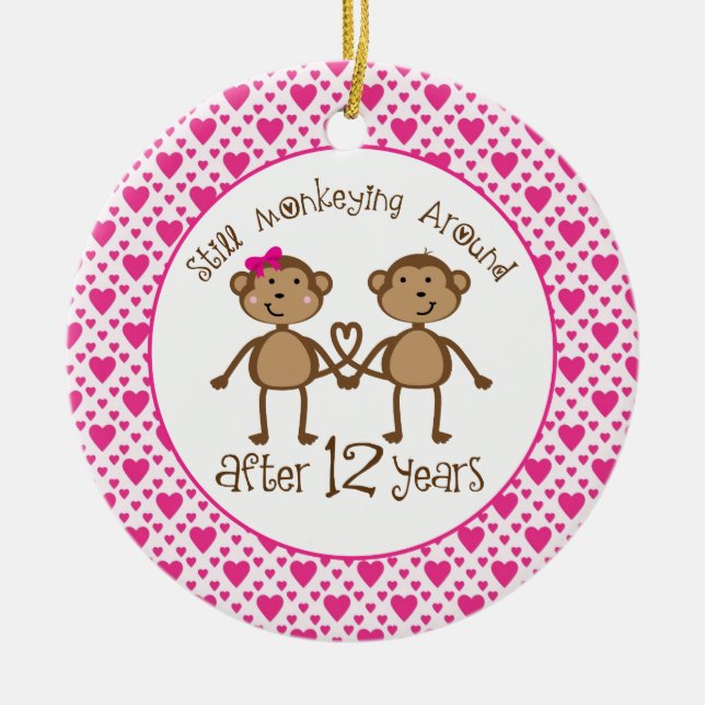 12th Anniversary Monkey Love Ornament (Front)
