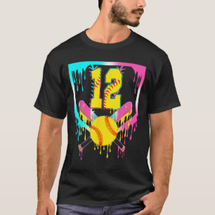 12th Bday Softll Home Plate Drip Ice Cream 12 Year T-Shirt