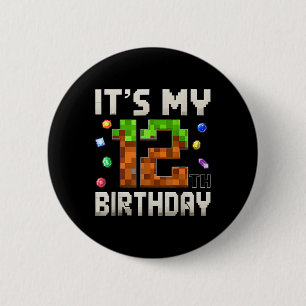12th Birthday 12 Year Old Birthday Boy Gamer Pixel 6 Cm Round Badge