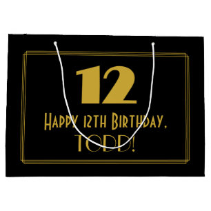 12th Birthday — Art Deco Inspired Look "12" & Name Large Gift Bag
