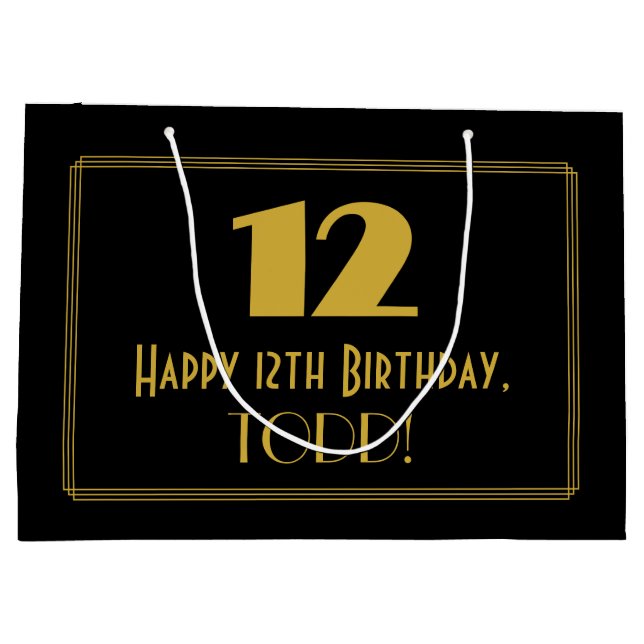12th Birthday — Art Deco Inspired Look "12" & Name Large Gift Bag (Back)