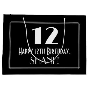 12th Birthday: Art Deco Inspired Style "12", Name Large Gift Bag