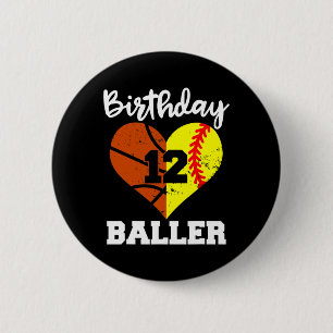 12th Birthday Baller Fun 12 Year Old Softball Bask 6 Cm Round Badge