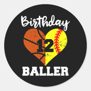 12th Birthday Baller Fun 12 Year Old Softball Bask Classic Round Sticker