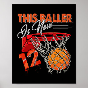 12th Birthday Basketball Fun 12 Years Old Kids Gi Poster