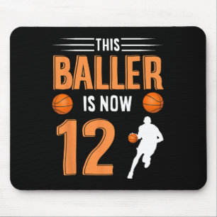 12th Birthday Basketball - This Baller Is Now 12 Mouse Pad