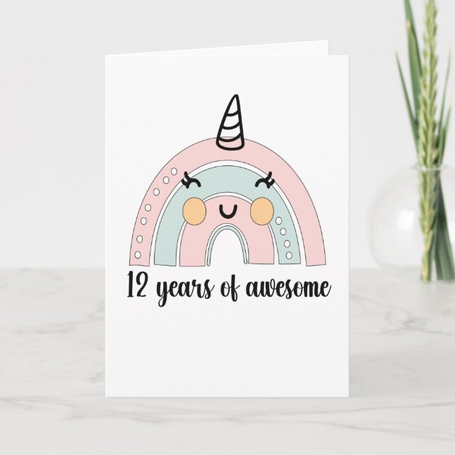 12th Birthday Boho Rainbow 12 Years Old Unicorn Card (Front)