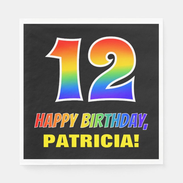 12th Birthday: Bold, Fun, Simple, Rainbow 12 Napkin (Front)