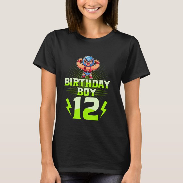 12th Birthday Boy 12th Year Old Wrestling Wrestle T-Shirt (Front)
