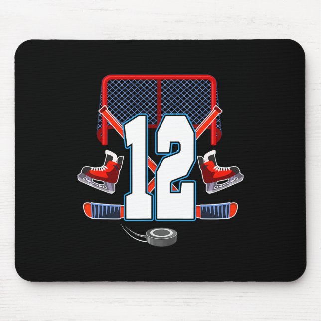 12th Birthday Boy Ice Hockey Theme 12 Year Old Par Mouse Pad (Front)