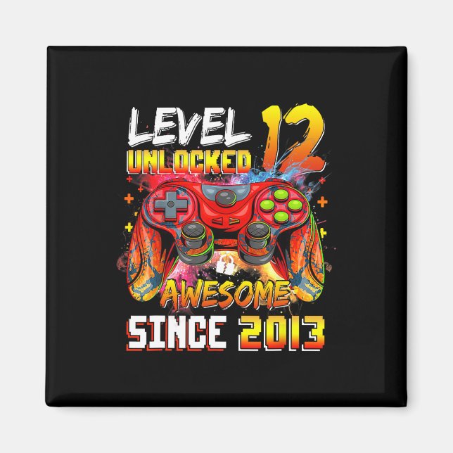 12th Birthday Boy Level 12 Unlocked Awesome 2013 V Magnet (Front)
