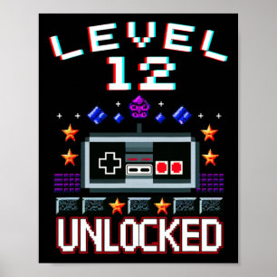 12th Birthday Boy Level 12 Unlocked Funny Video Ga Poster