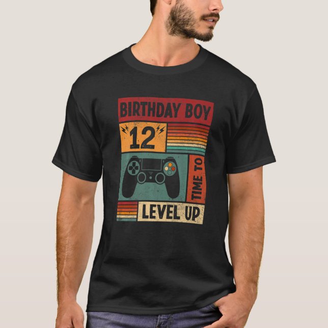 12th Birthday Boy Time To Level Up 12 Years Old Vi T-Shirt (Front)