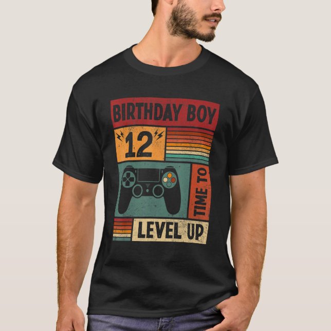 12th Birthday Boy Time To Level Up 12 Years Old Vi T-Shirt (Front)