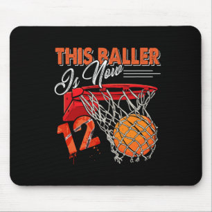 12th Birthday Bysketbyll Fun 12 Years Old Kids Gif Mouse Pad