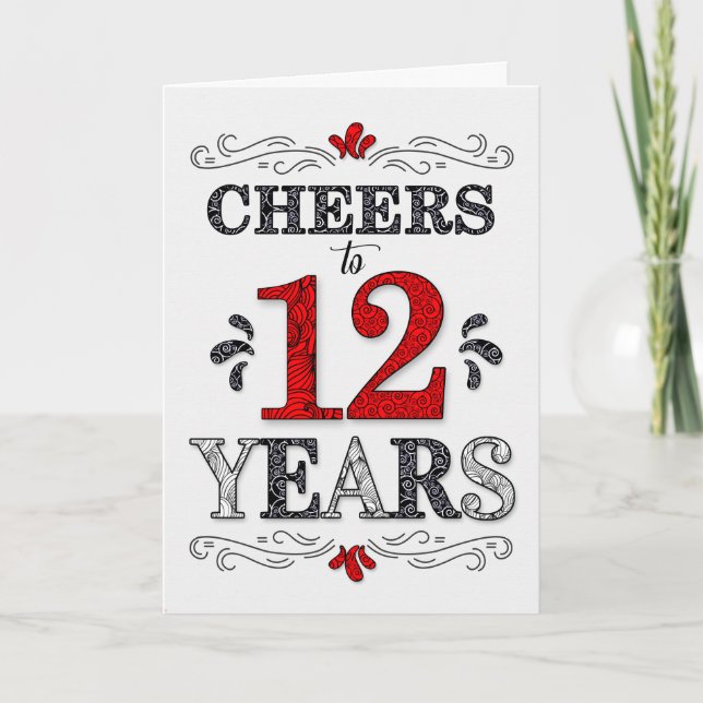 12th Birthday Cheers in Red White Black Pattern Card (Front)