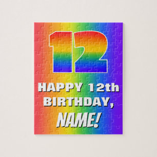 12th Birthday: Colourful, Fun Rainbow Pattern # 12 Jigsaw Puzzle