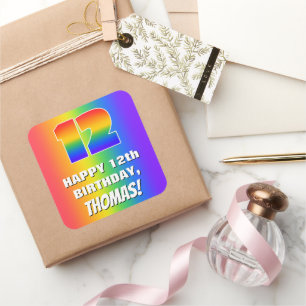 12th Birthday: Colourful, Fun Rainbow Pattern # 12 Square Sticker