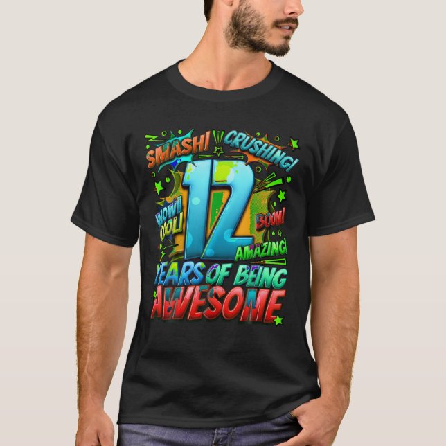 12th Birthday Comic Style Awesome Since 2011 12 Ye T-Shirt (Front)