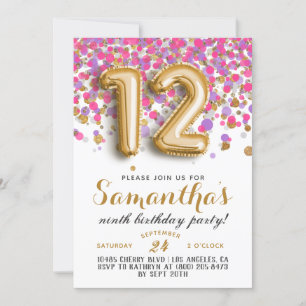12th Birthday Confetti Invitation