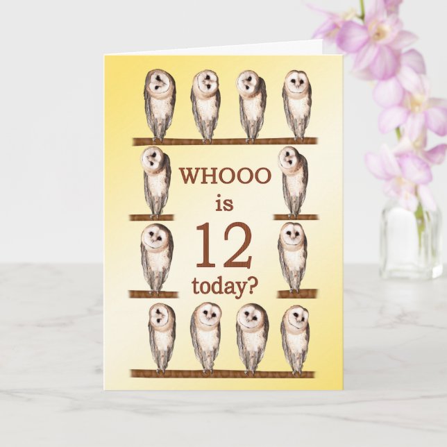 12th Birthday, Curious Owls Card (Orchid)