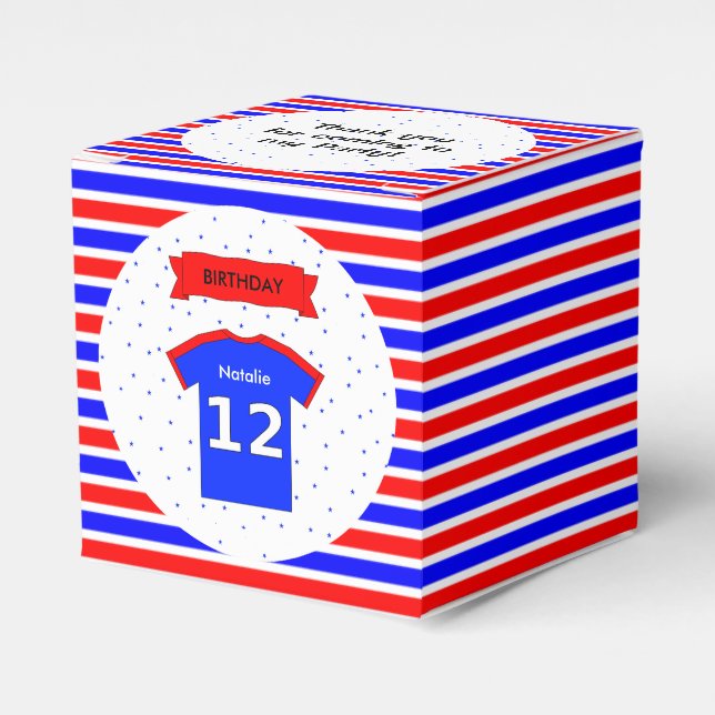 12th birthday custom name red blue party favour box (Front Side)