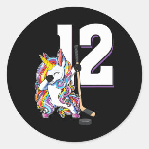 12th Birthday Dabbing Unicorn Ice Hockey 12 Years  Classic Round Sticker