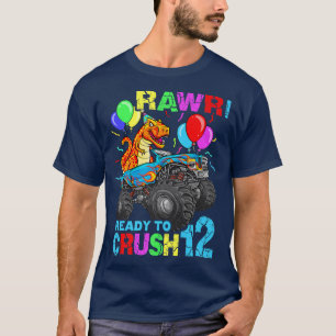 12th Birthday Dinosaur Monster Truck Rawr Twelve K T-Shirt