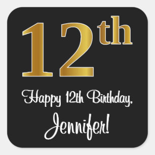 12th Birthday – Elegant Luxurious Faux Gold Look # Square Sticker