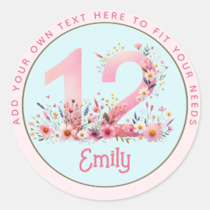 12th Birthday Fairy Floral Pink Princess Fairytale Classic Round Sticker