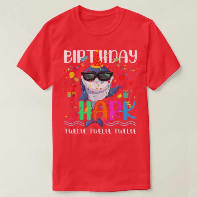 12th Birthday Family Shark Kids Twelve Twelve Twel T-Shirt (Design Front)