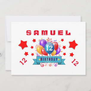 12th Birthday Festive Balloons and Stars B112 Invitation