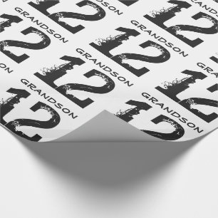 12th Birthday for a grandson, black text on white. Wrapping Paper
