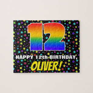 12th Birthday — Fun, Colourful Star Field Pattern Jigsaw Puzzle