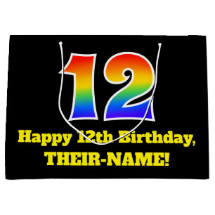 12th Birthday ~ Fun, Colourful, Vibrant, Rainbow 1 Large Gift Bag