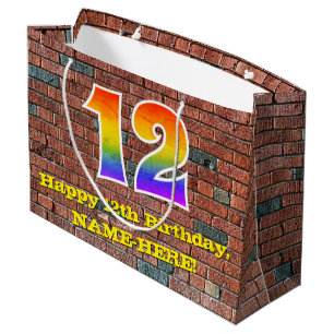 12th Birthday: Fun, Graffiti-Inspired Rainbow # 12 Large Gift Bag
