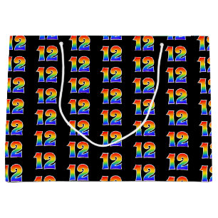 12th Birthday: Fun Rainbow Event Number 12 Pattern Large Gift Bag